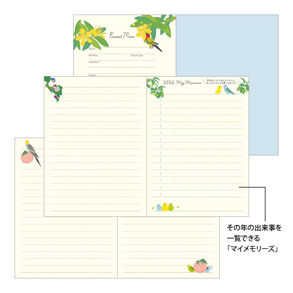 DESIGNPHIL midori Planner 2026 A6 Bird Pattern 22369006