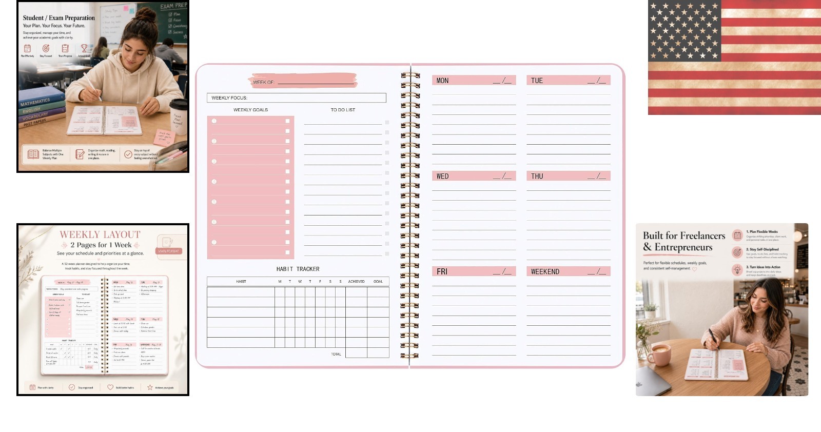 Elegant 5.7 x 8 Inch Weekly Planner & Habit Tracker for Ultimate Productivity