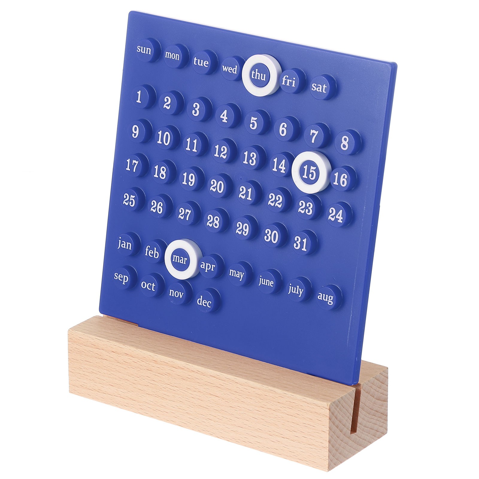 Wood Perpetual Calendar Desktop Acrylic Calendar Stand Wooden Blue
