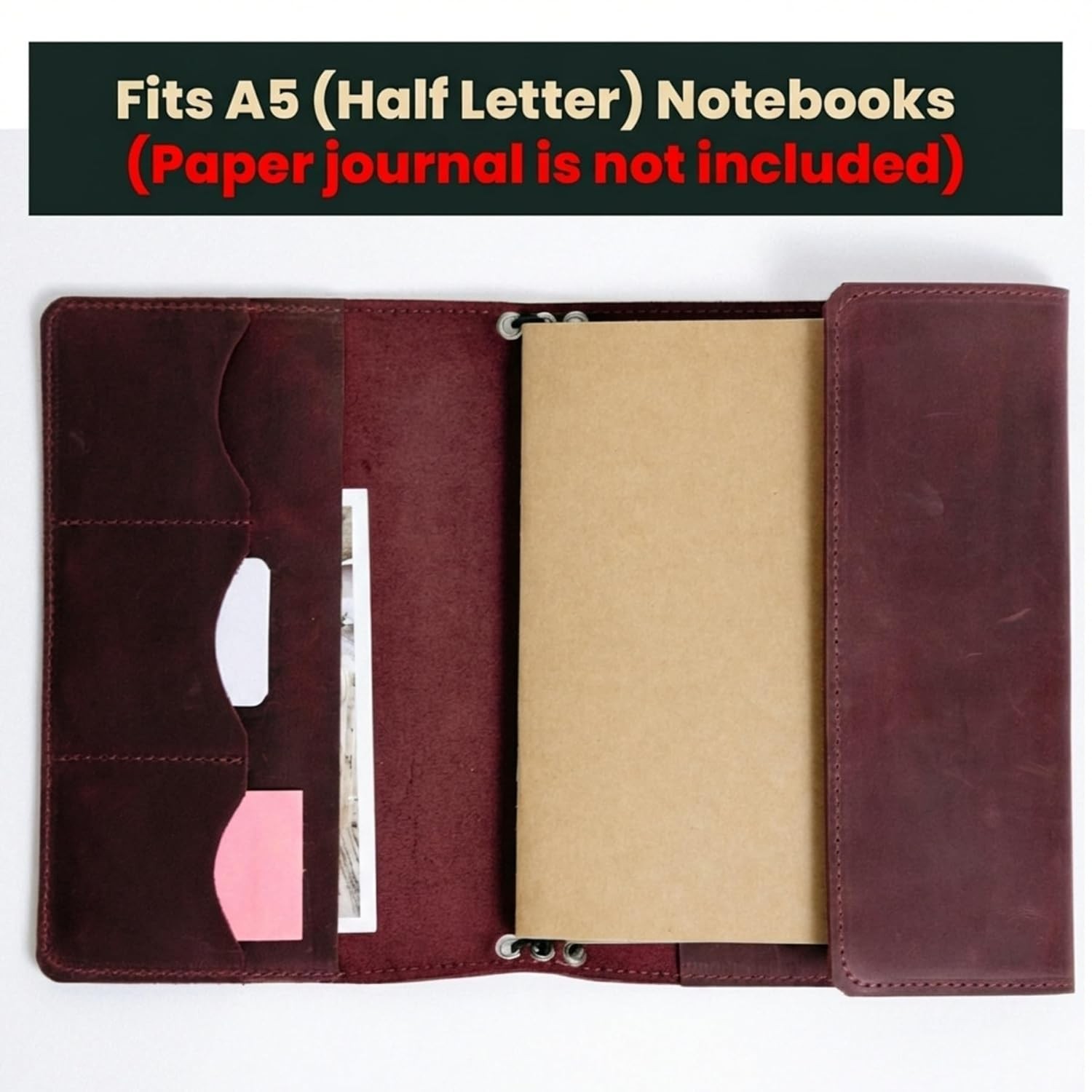Leather A5 Notebook Cover Refillable Journal Case with Elastic Bands Pen Holder