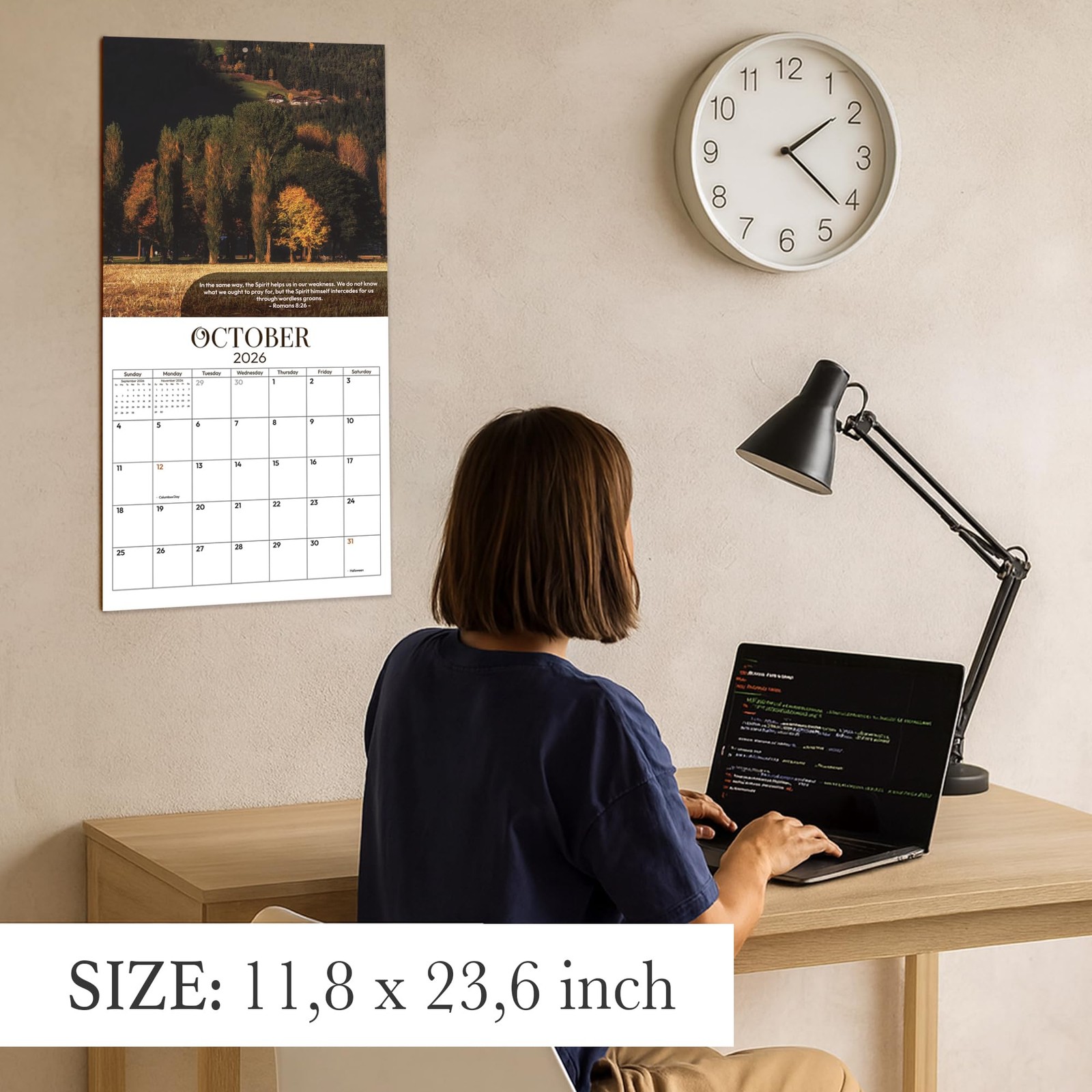 2026 Wall Calendar Christian, Bible Verse 2026, 12 Multi-colored