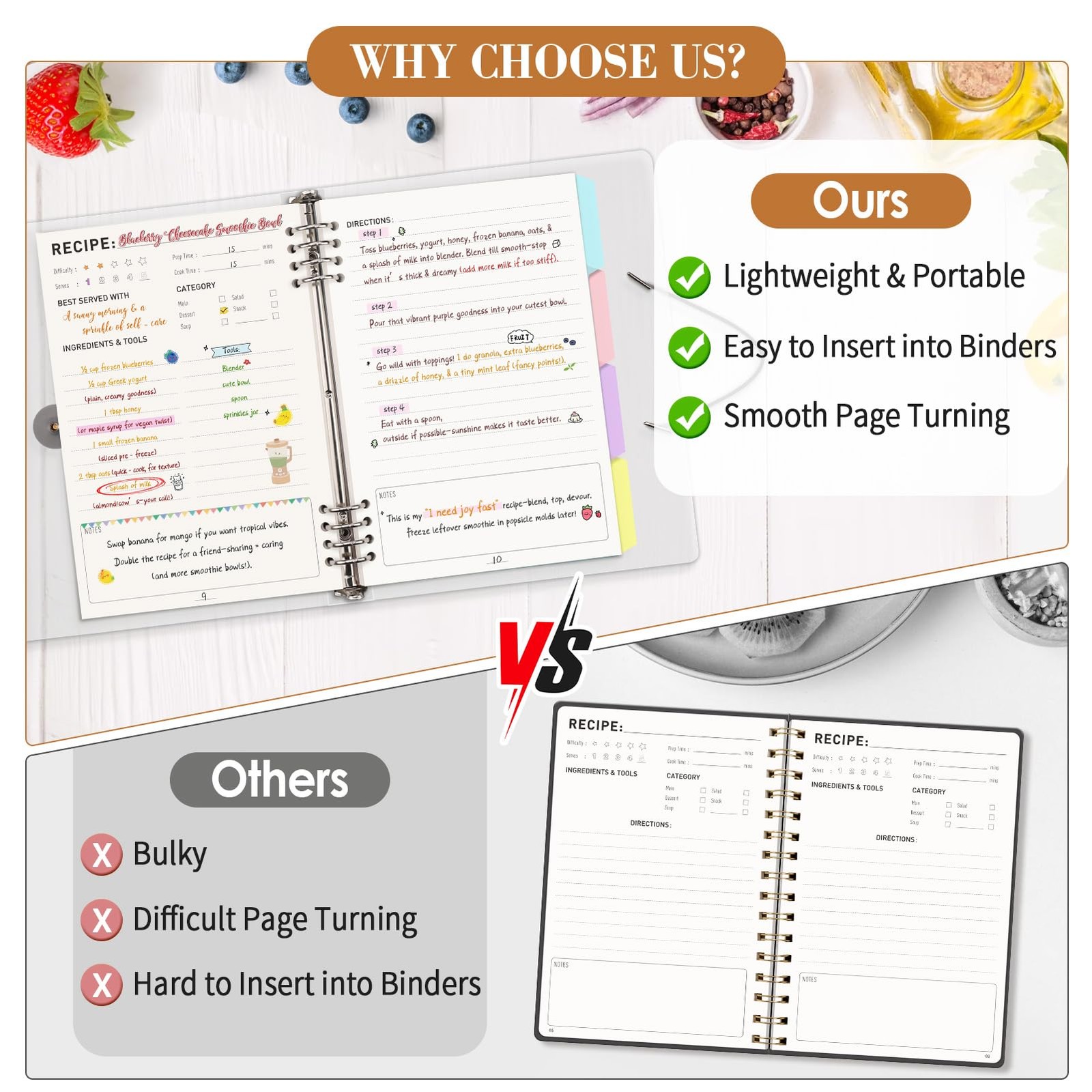 Blank Recipe Book Food Journal PVC Binder Notebook 120 Pages 100gsm Paper