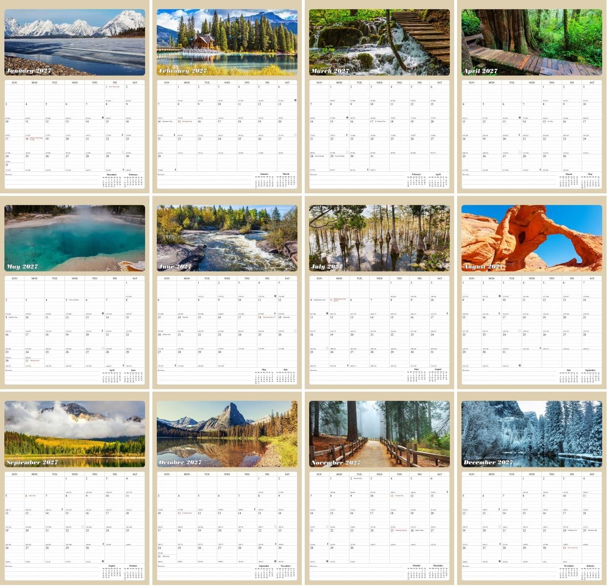 2026 Wall Calendar Spiral-bound Twin-Wire Binding – 12 Months multicolor