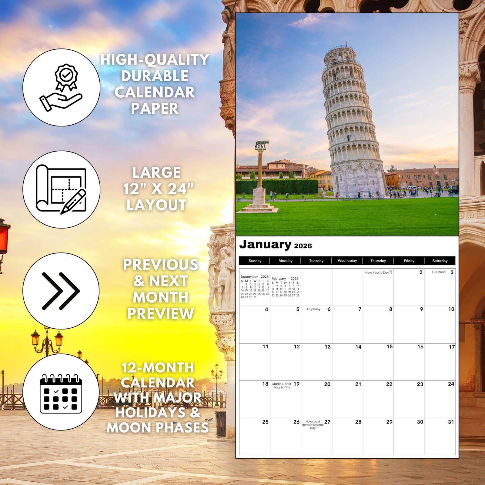 Italy 2026 Wall Calendar | Scenic Italian | Stunning Multicolor