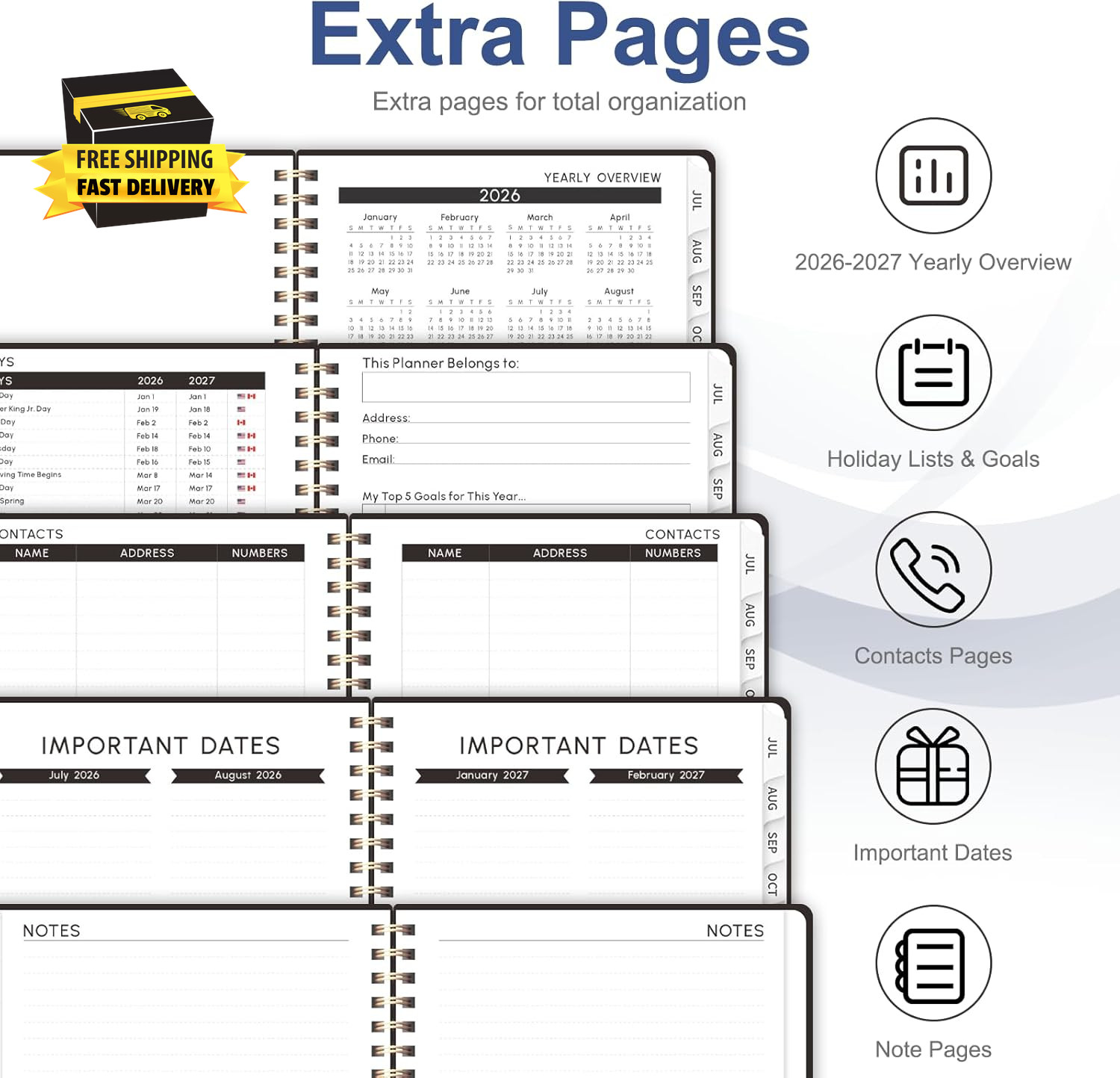Planner 2026-2027, Weekly and Monthly Academic Year Calendar Planner, July 2026