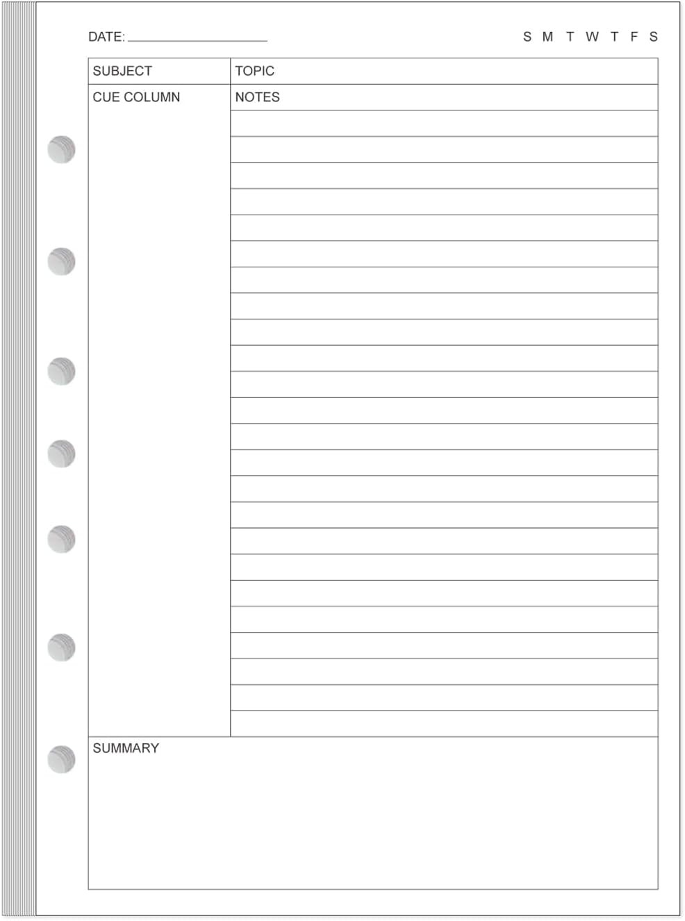 Junior Size Cornell Notes Filler Paper – A5 TUL Custom Note-Taking System 8 Disc