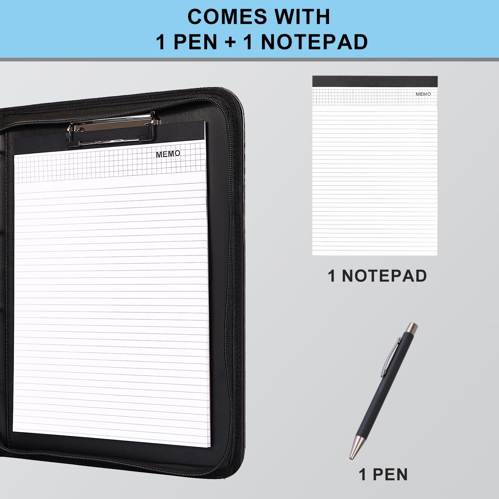Leather Portfolio Professional Business Padfolio with Zipper Interview Resum…