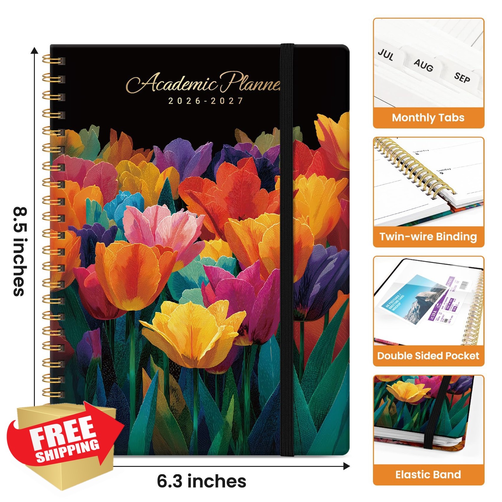 Taja Planner 2026-2027 D-Tulip Blaze A5 6.3″x8.5″