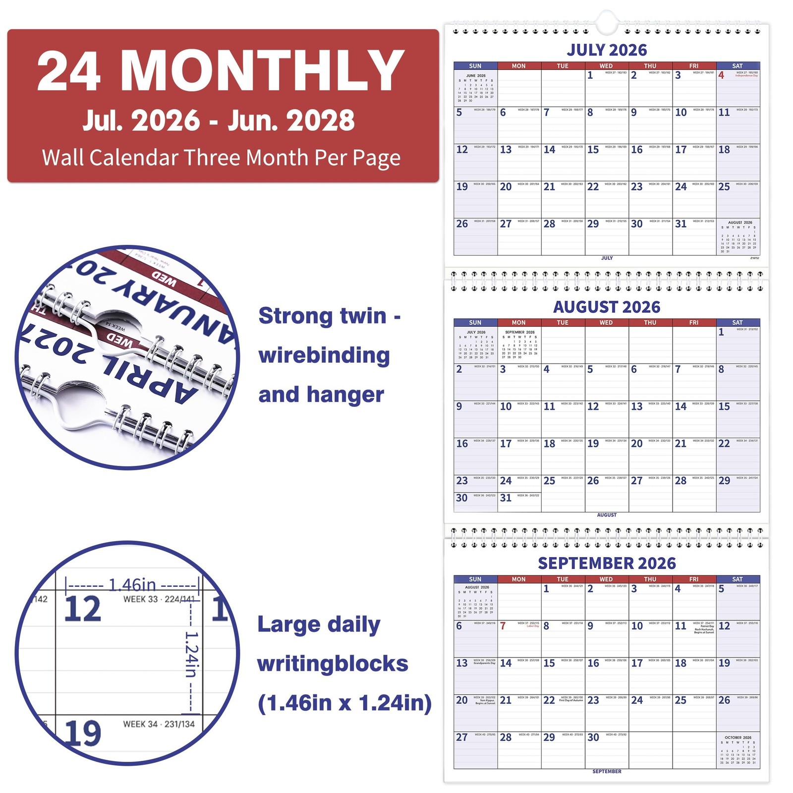 2026-2028 Wall Calendar – July 2026 – June 2028, 3 Month Wall Calendar 202