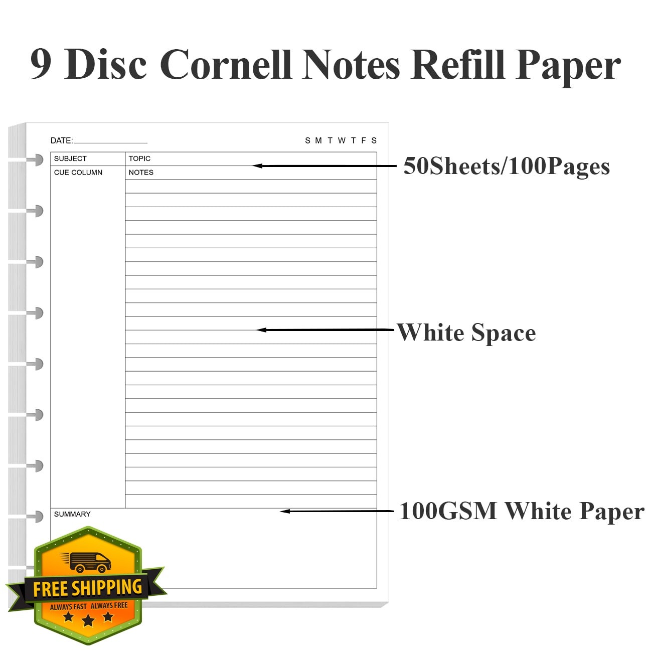 Yaridar 2-Pack 9-Disc Classic Size Cornell Notes Paper
