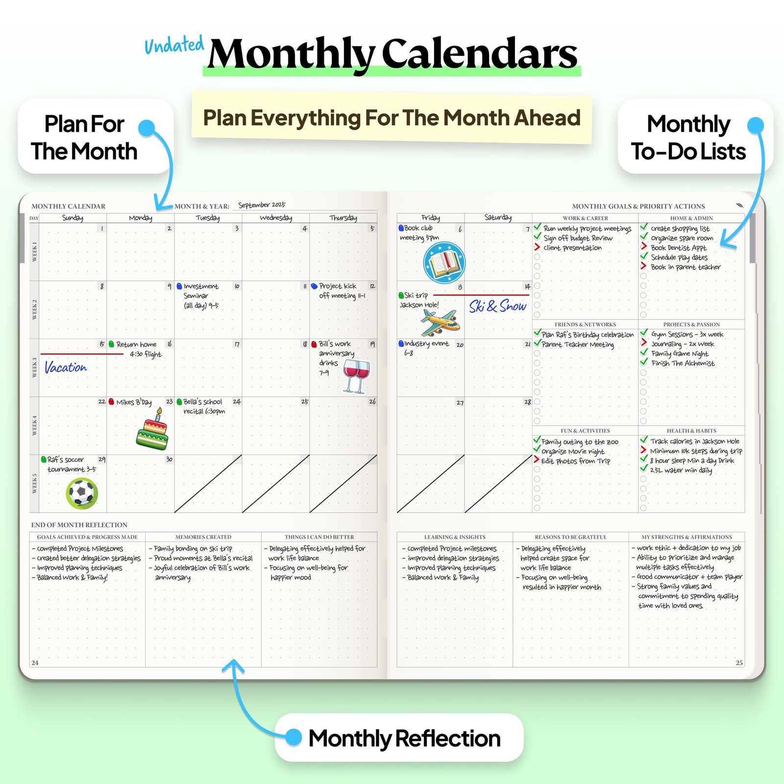 Purpose Planner Notebook B5 7.5”x9.8” Undated 2026 Daily Weekly and Monthly P…