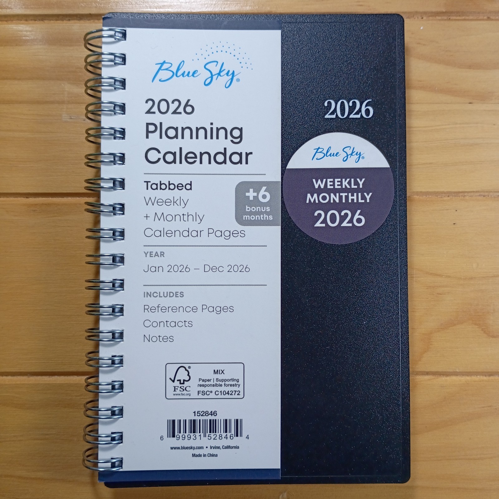 Blue Sky 2026 Planning Calendar,Spiral-Bound Organizer,WeeklyMonthly,Pocket Size
