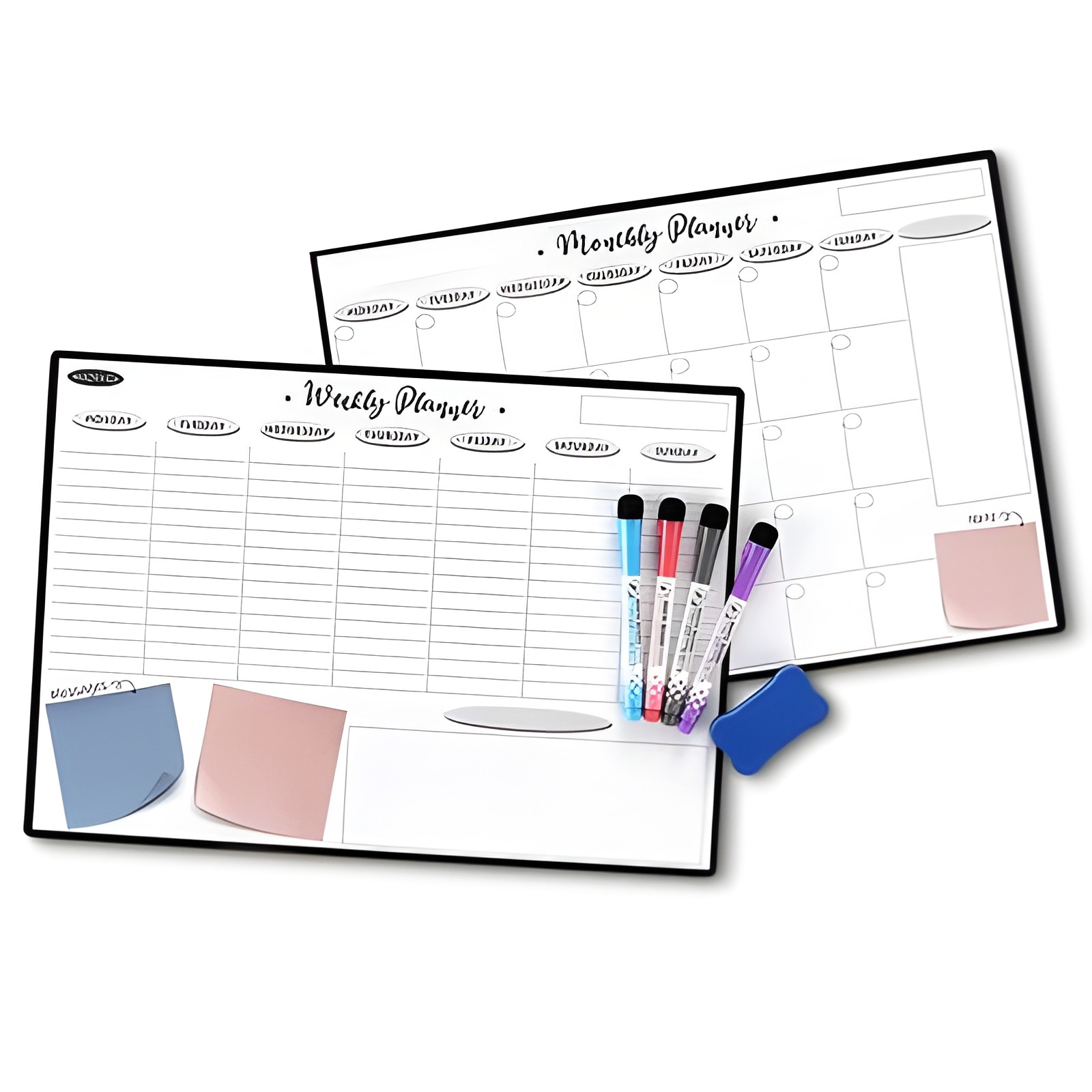 2 PCS Magnetic Dry Erase Daily Planner Chore Chart Refrigerator 17×12 4 Markers
