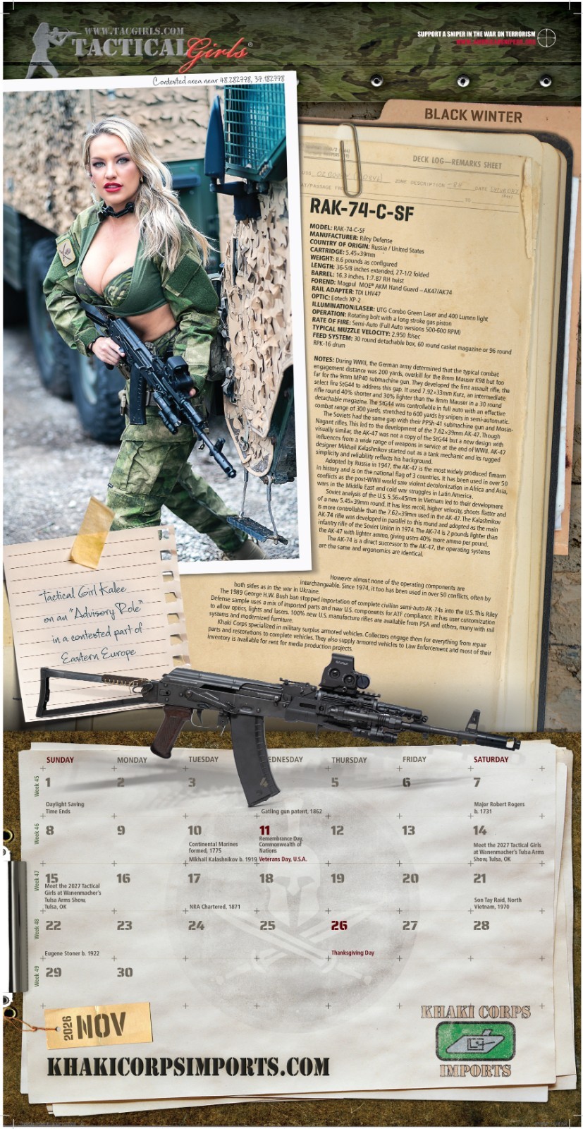 Tactical Girls 2026 Wall Calendar military gift for him airsoft