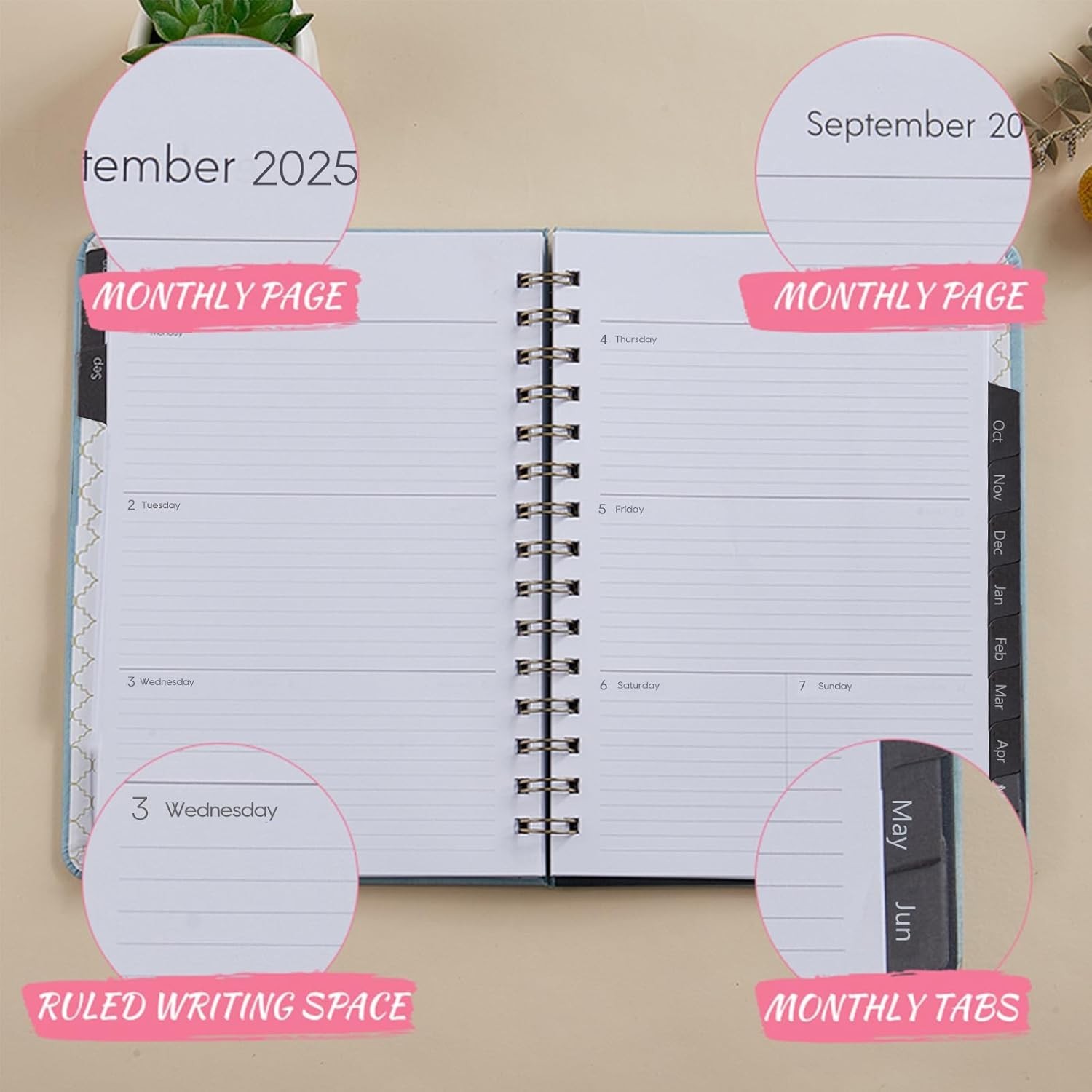 Academic Planner 2025-2026 Purple Faux Leather Weekly Monthly 6.4×8.5