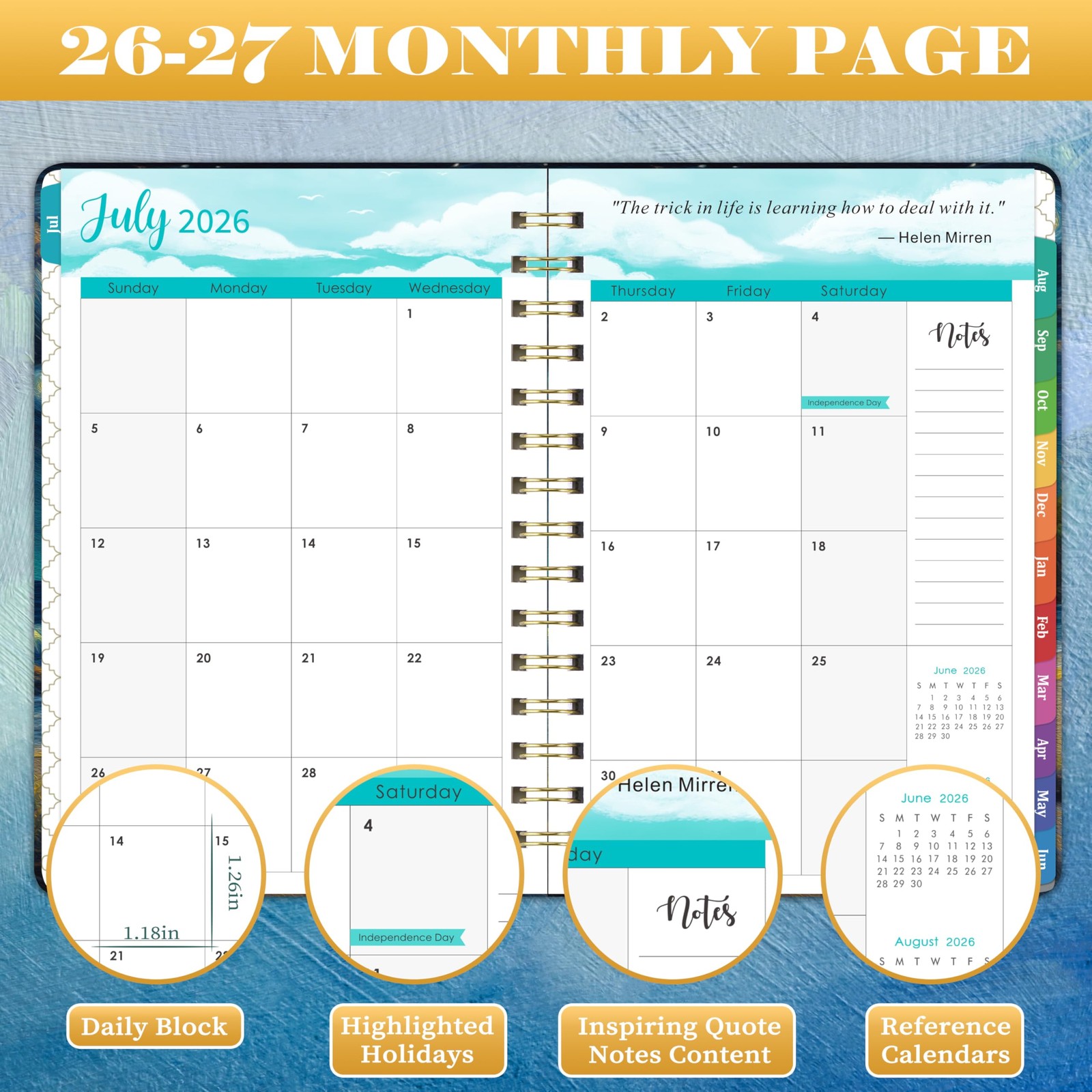 Planner 2026-2027 – 136 pages, 8.4 x 6.3 x 0.63 inches, Sea Beach Blue