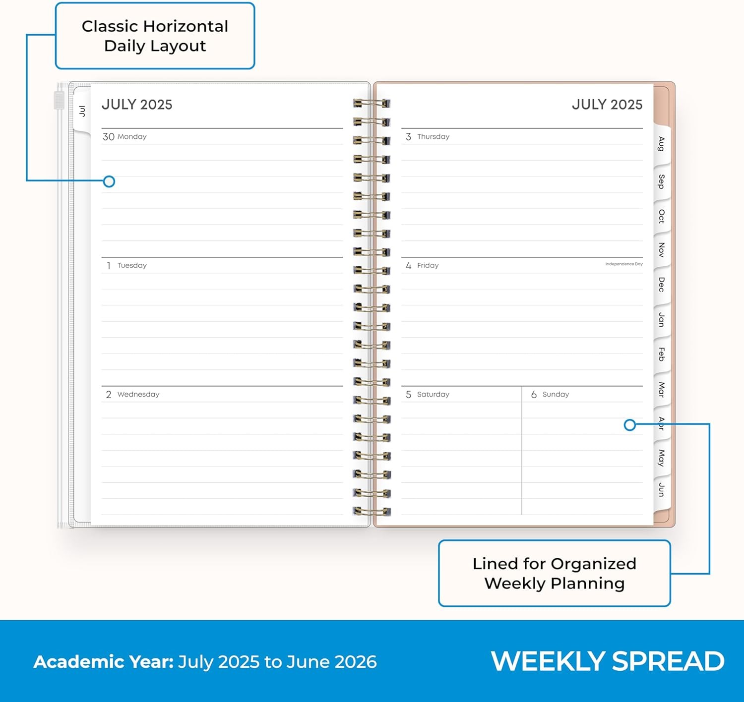 Blue Sky 2025-2026 Weekly and Monthly Academic Year Planner Calendar, July 2025