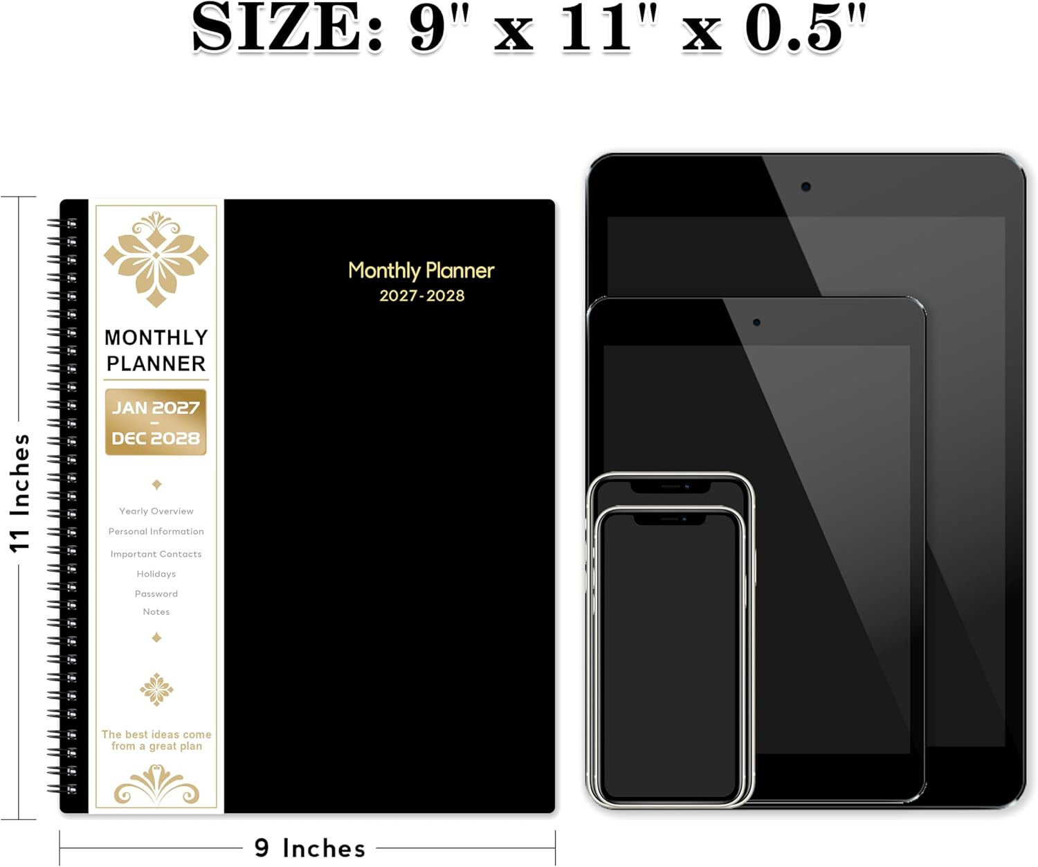2027-2028 Monthly Planner – 2 Year Planner 2027-2028, JAN 2027 – DEC 2028, 9″ X