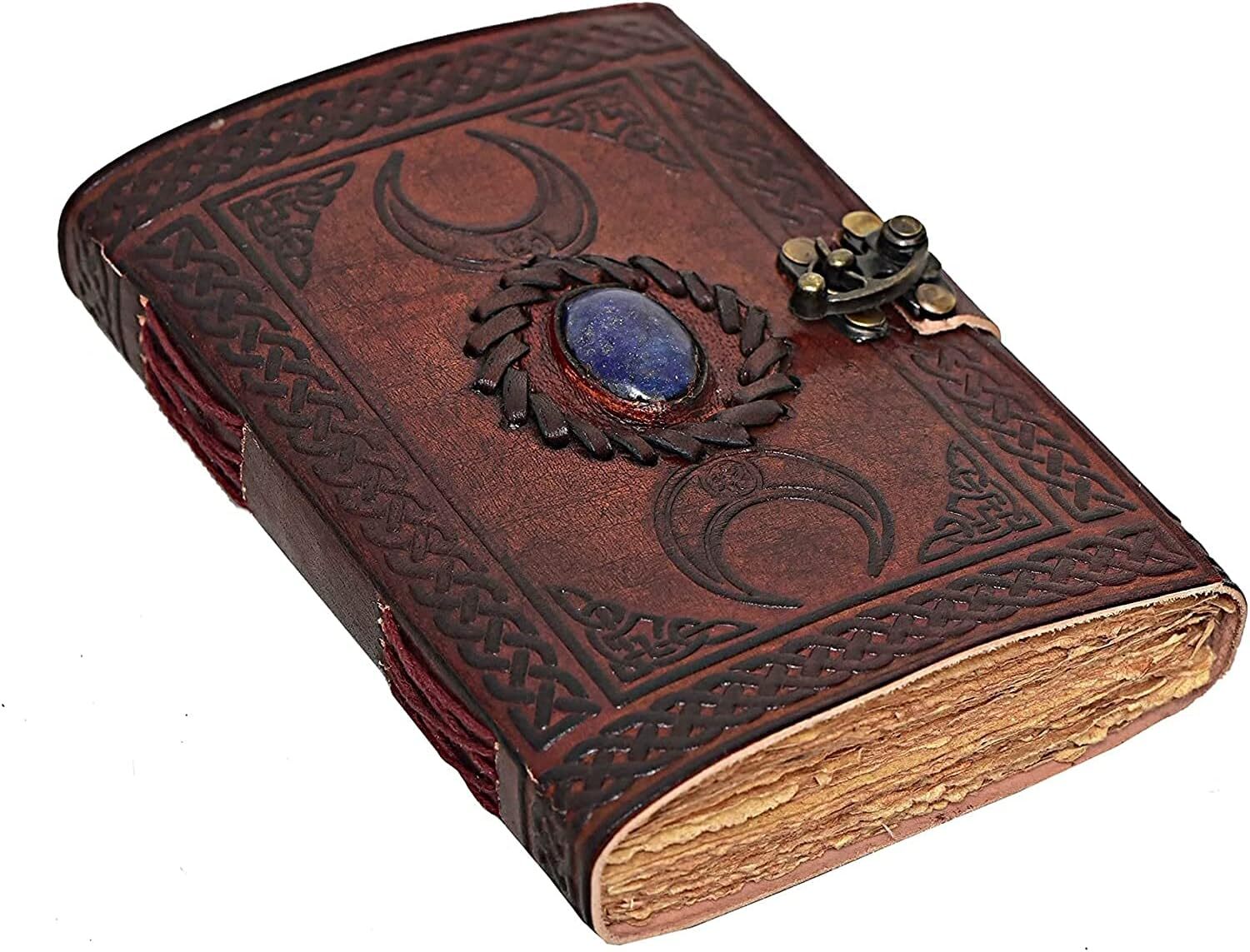 3 Moon Blue Lapiz Embossed Vintage Leather Journal | 240 Deckle Edge Paper
