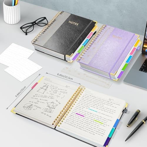 Hardcover Spiral Notebook Journal with Removable PVC Dividers – 8” x 10” La…