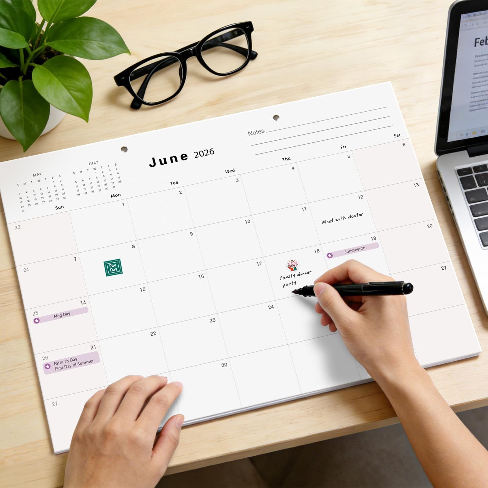 Desk Calendar (Jan.2026 – Jun.2027) 17″ ×12.4″ with Marked Jan.2026-Jun.2027