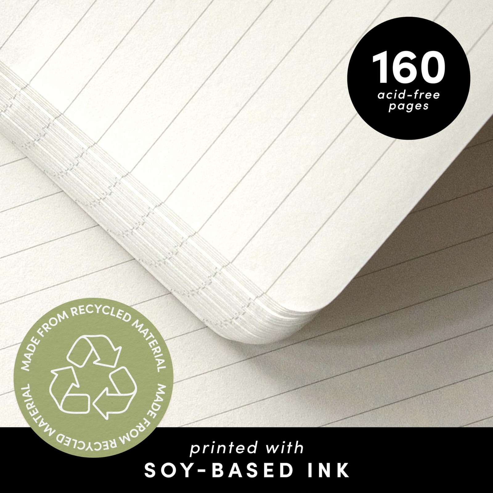 PAPERAGE Recycled Lined Journal Notebook, (Olive), 160 Pages, Medium 5.6 in x…