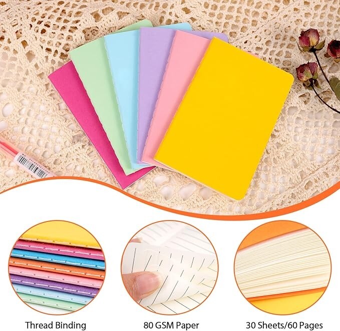 12 Pack Mini Pocket Notebook, 2.5 X 4 Inch, Lined, 30 Pages(Double Sided-60pgs)