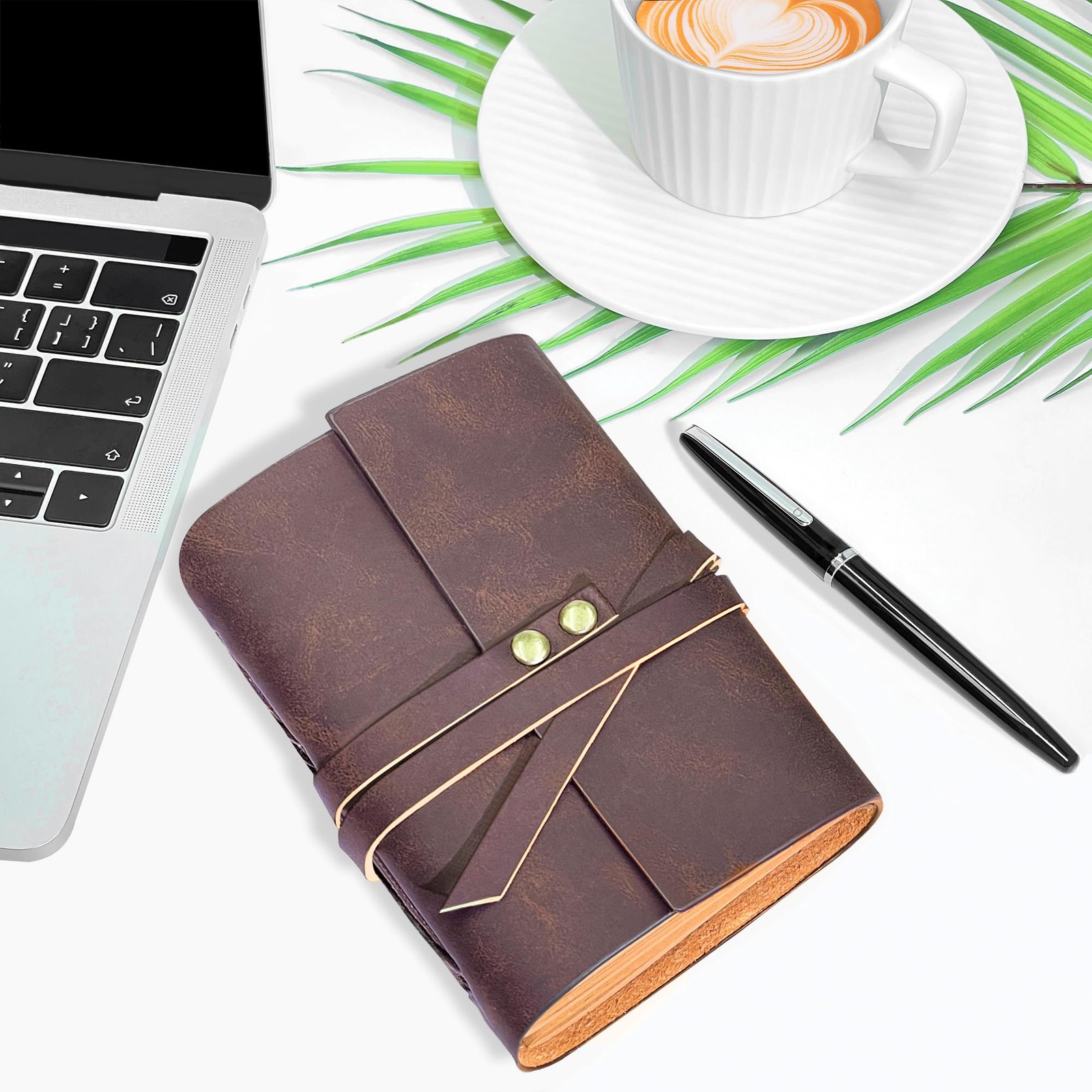 Cuaderno de cuero genuino de 4″ x 6″ para diario de viaje, 300 páginas