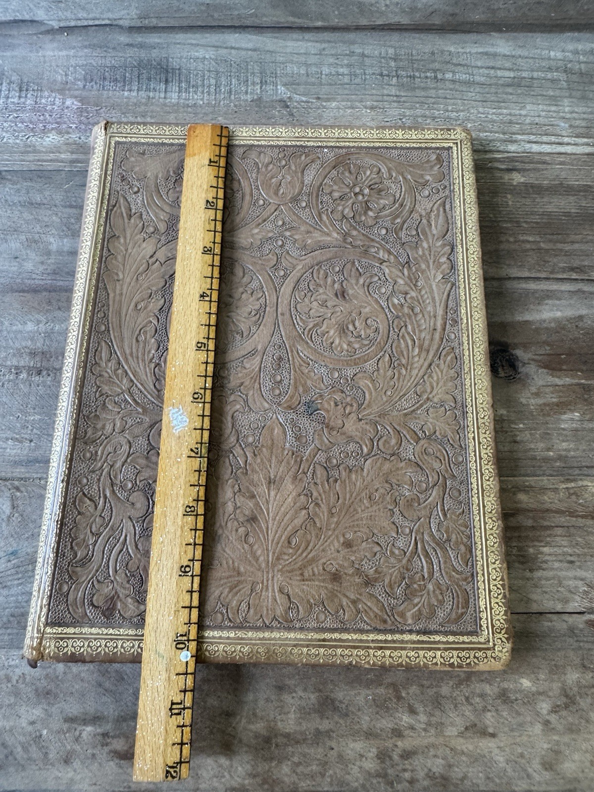 Vintage Tooled Leather Writing Portfolio 8×10 Moire Lined Folio Letter Case