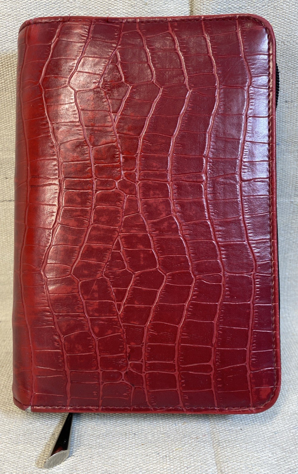 Day Runner Burgundy/Red Faux Croc Zip Planner Binder Organizer Wallet 6 Ring Vtg