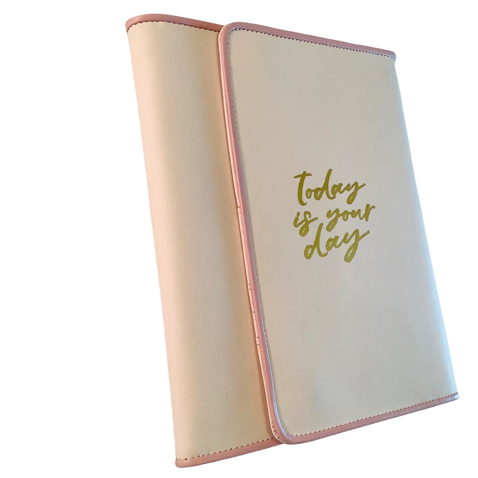 Kikki.K Leather Compendium Pink Trifold Notepad Padfolio “Today is Your Day”