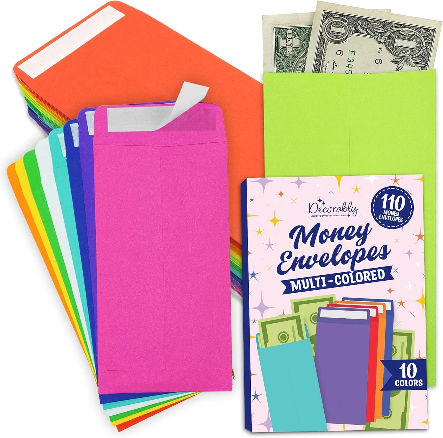 110 Pack Colorful Money Envelopes for Cash, 6.5″ X 3.5″ with Self-Adhesive, for