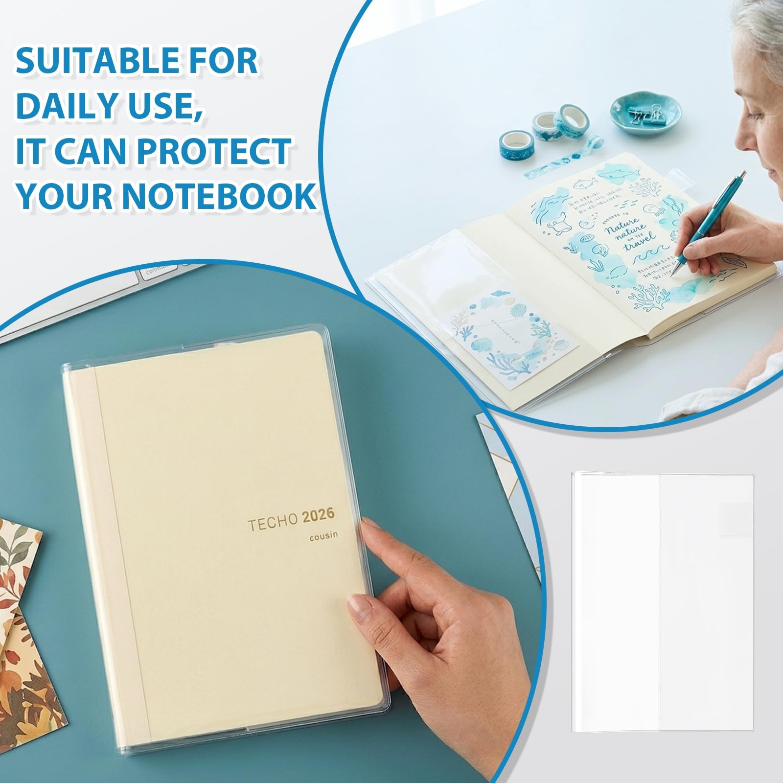 A5 Clear Planner Cover, Fits for Hobonichi Techo Cousin 2026 A5, Transparent