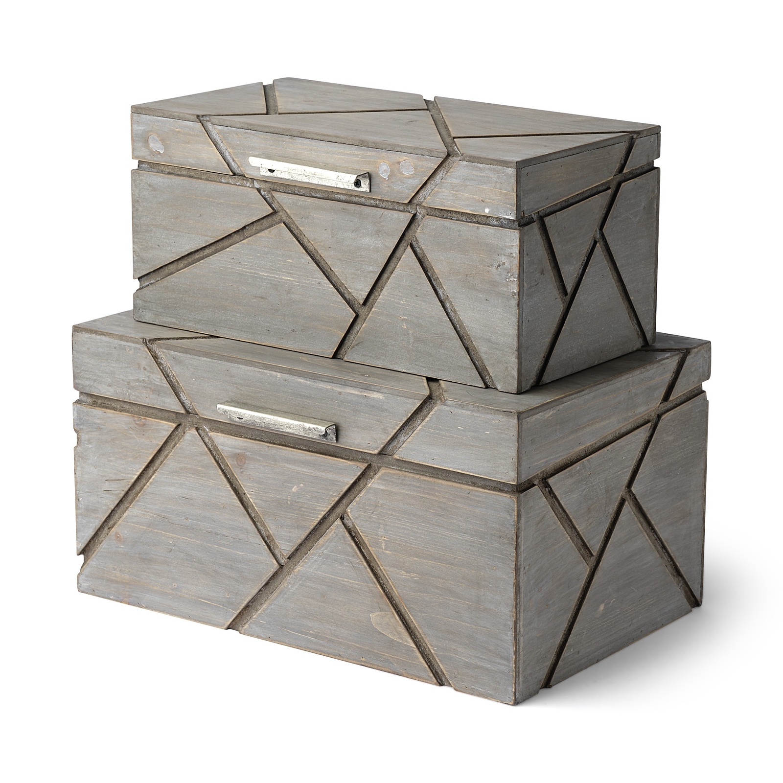 11″ Gray Solid Wood Box With Lid