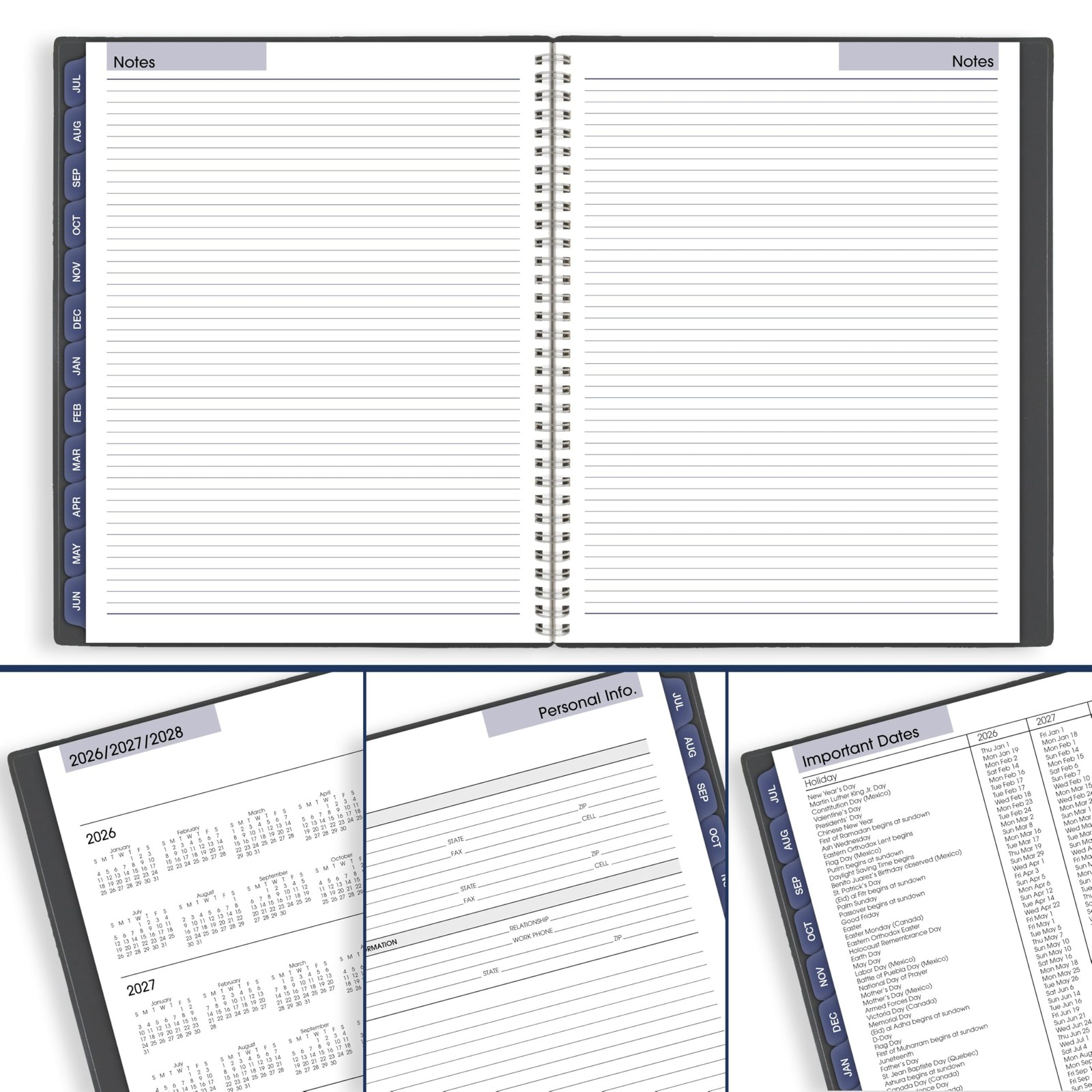 AT-A-GLANCE Planner 2026-2027 Weekly & Monthly 9.25″ x 11.125″, Charcoal