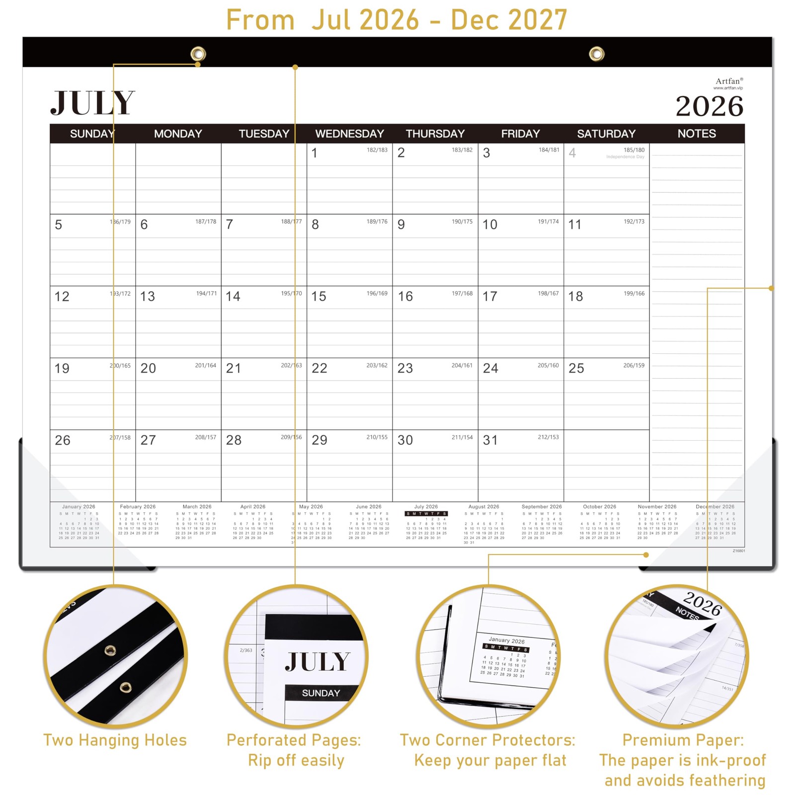 2026-2027 Desk Calendar – 2026-2027, Jul.2026 – 16.8″ x 12″
