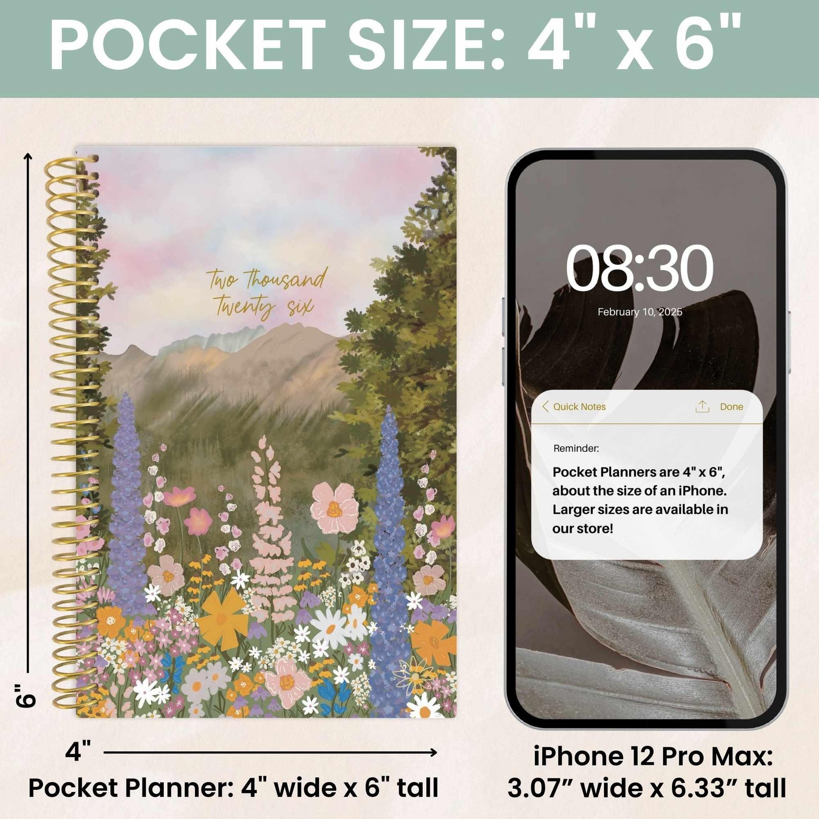 2026 Soft Cover Planner, 4″ x 6″, Wildflower Mountainside
