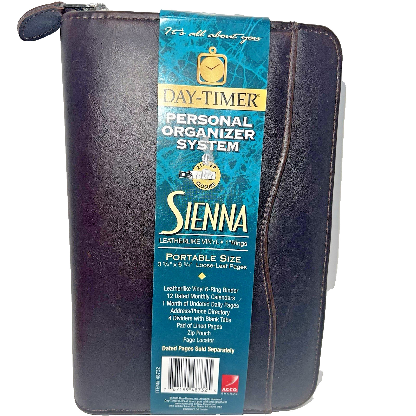 Day-Timer Sienna Brown Simulated Leather 3 3/4 x 6 3/4 Brown 2000 NOS W Inserts