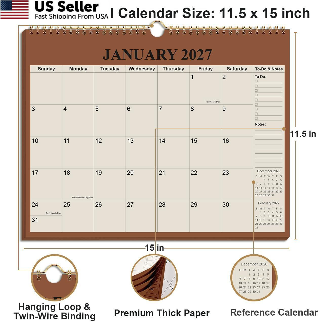 Calendar 2026-2027 – 18 Months Wall from July 2026 12″ x 14.5″, Cyan