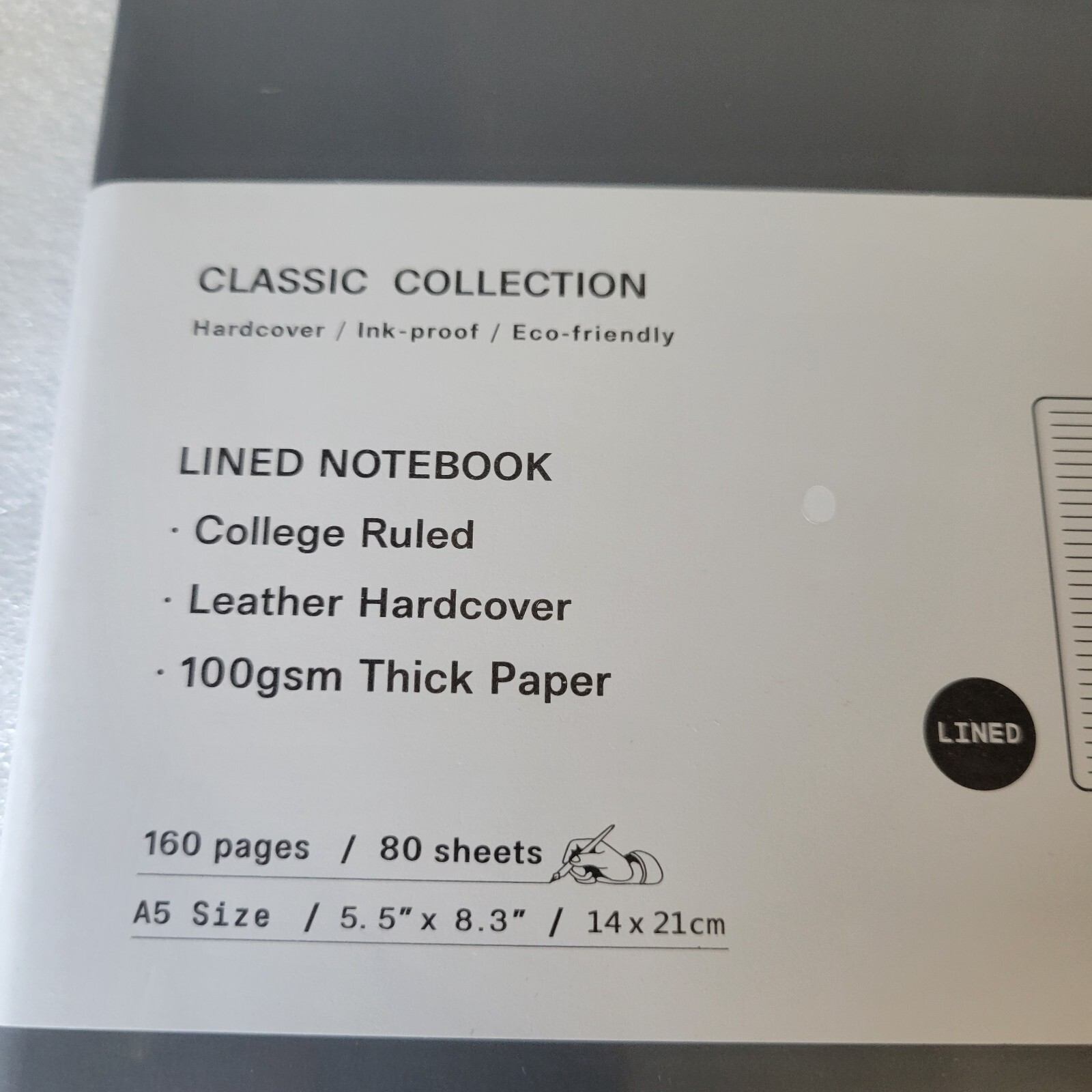 Lined Journal Notebook, (Gray), 160 Pages, Medium 5.7 inch x 8.3 inch