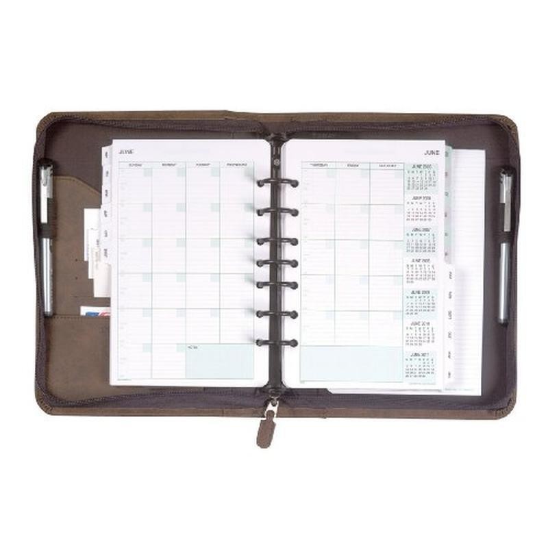 7 Ring Undated Planner Set Organizer Desk Size Accessories Dark Tan Vinyl New