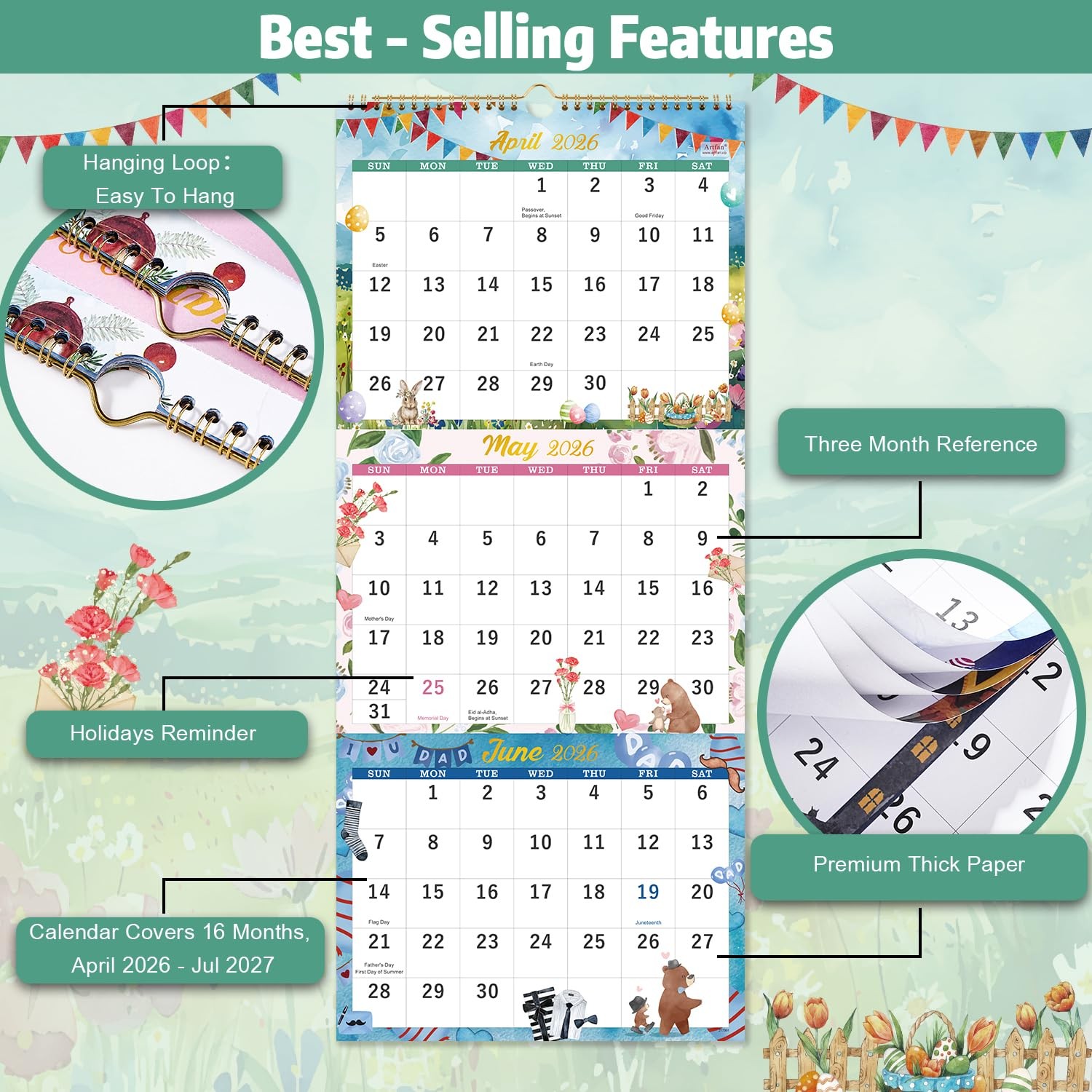 Calendar 2026-2027 – Wall 2026-2027, April 2026 – July Multicolored