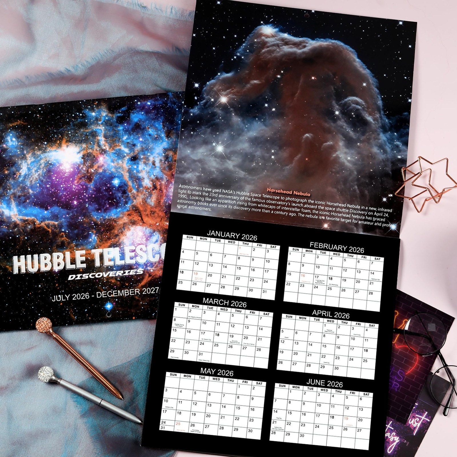 2026-2027 Wall Calendar – Hubble Telescope 12″ x 24″, Dark