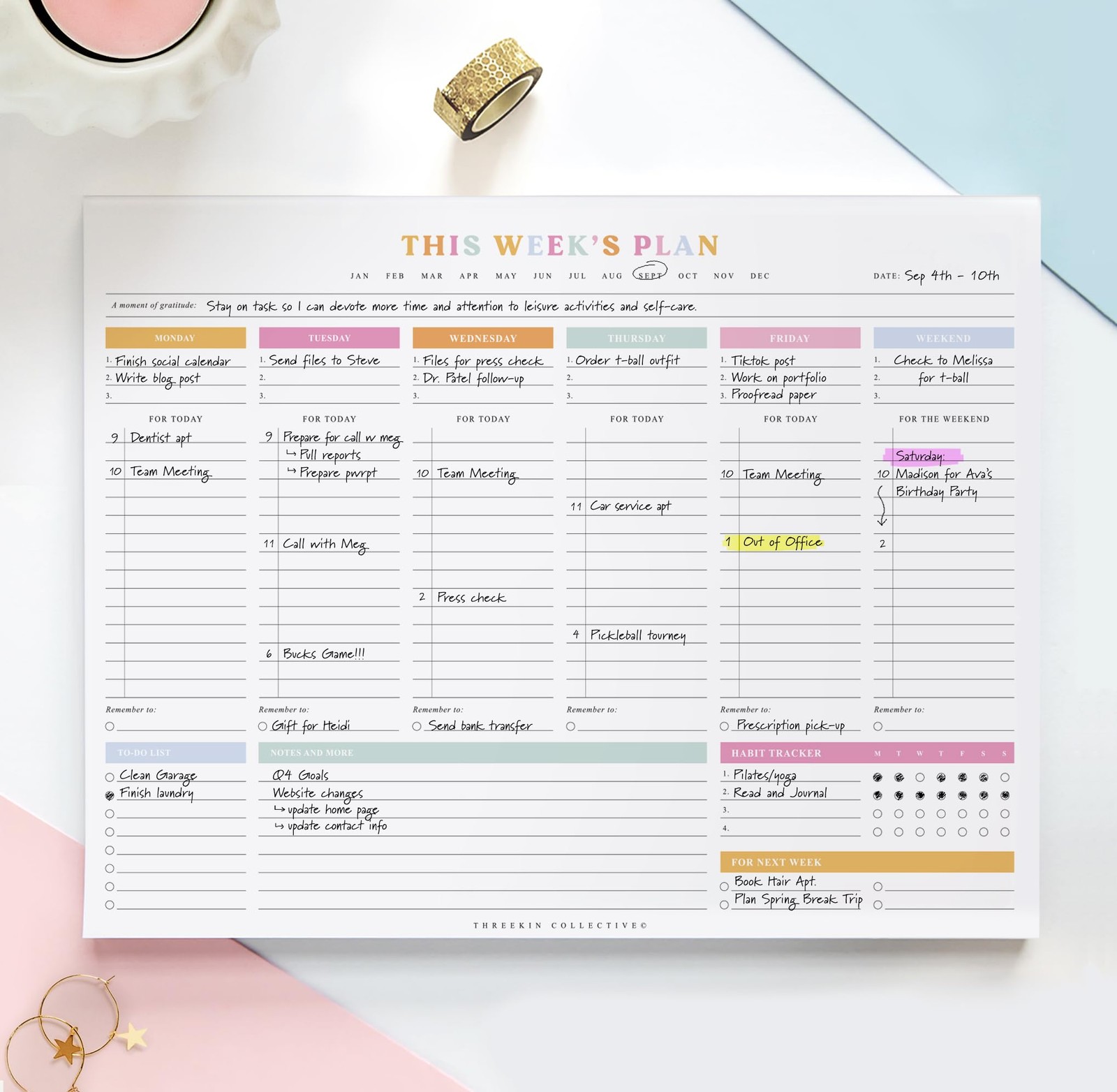 Weekly Planner – Premium 52-sheet Tear-off Notepad, 8.5 X 11 Inches, Clean
