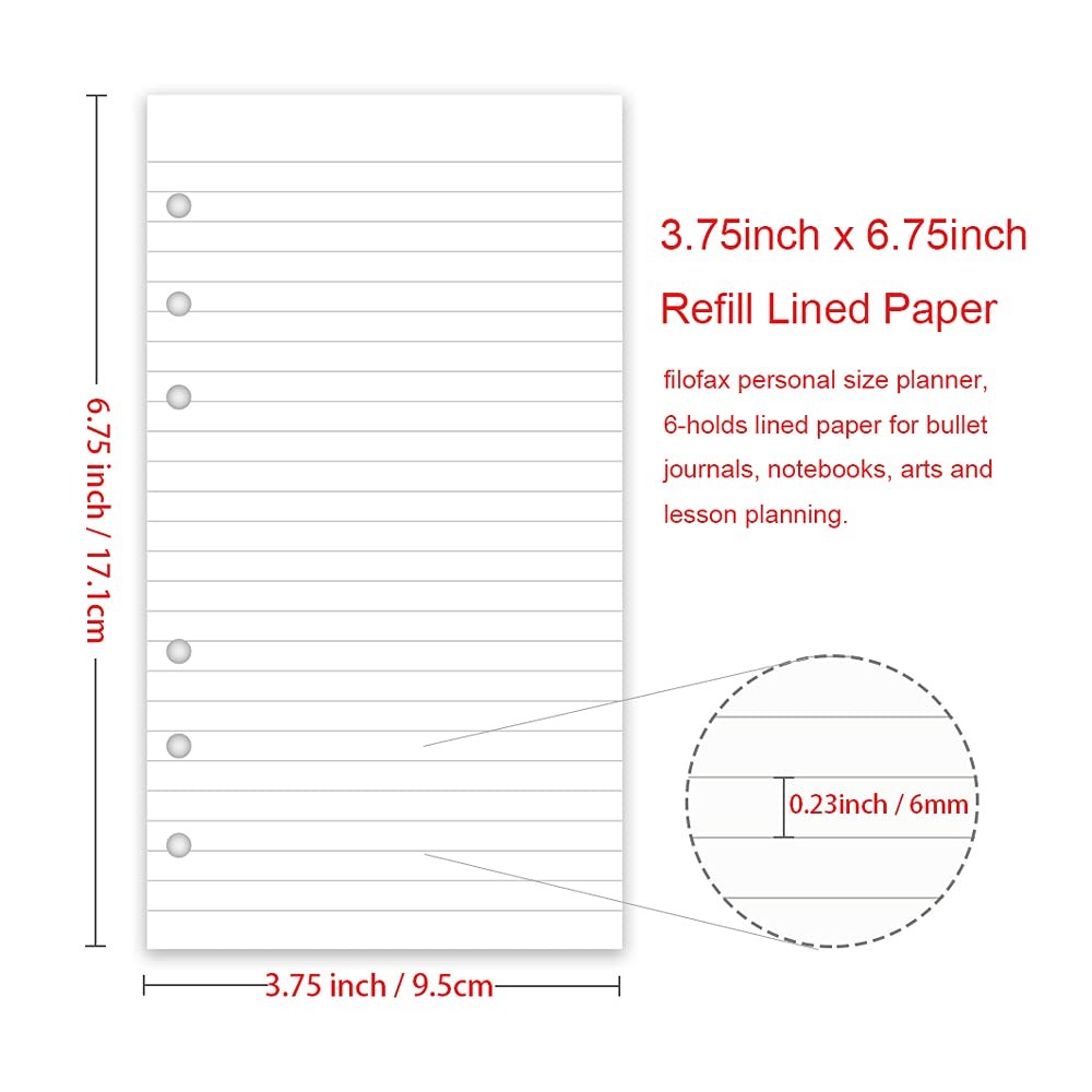 A6 Lined Refill Paper 100 Sheets 200 Pages Loose Leaf 6 Holes 100gsm Ruled