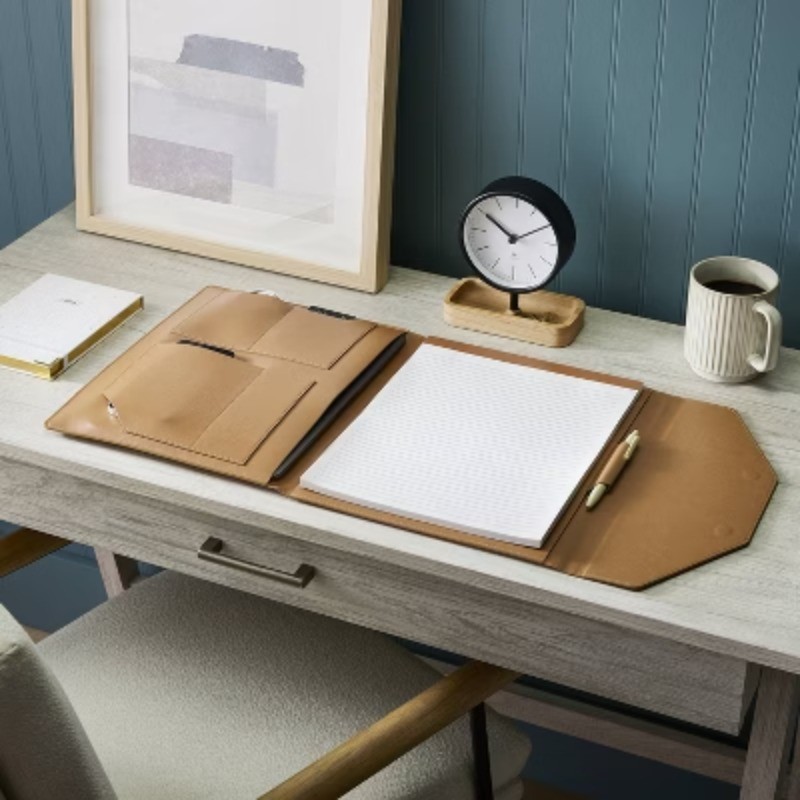 Brown Padfolio with Pockets &80 Page Lined Notepad Soft Cover Recycled Polyester