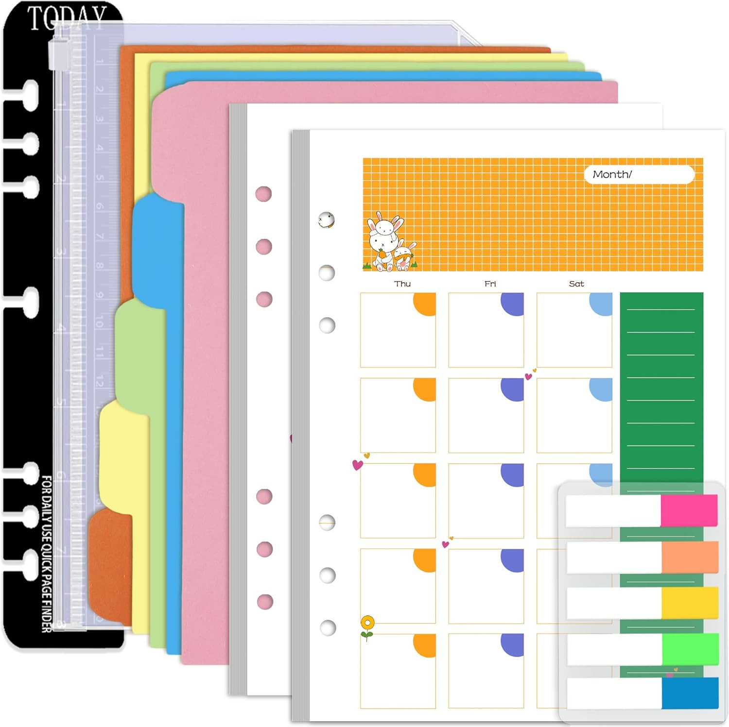 A5 Planner Inserts Monthly Planner Refills, 90 Pages Colorful 6-Ring