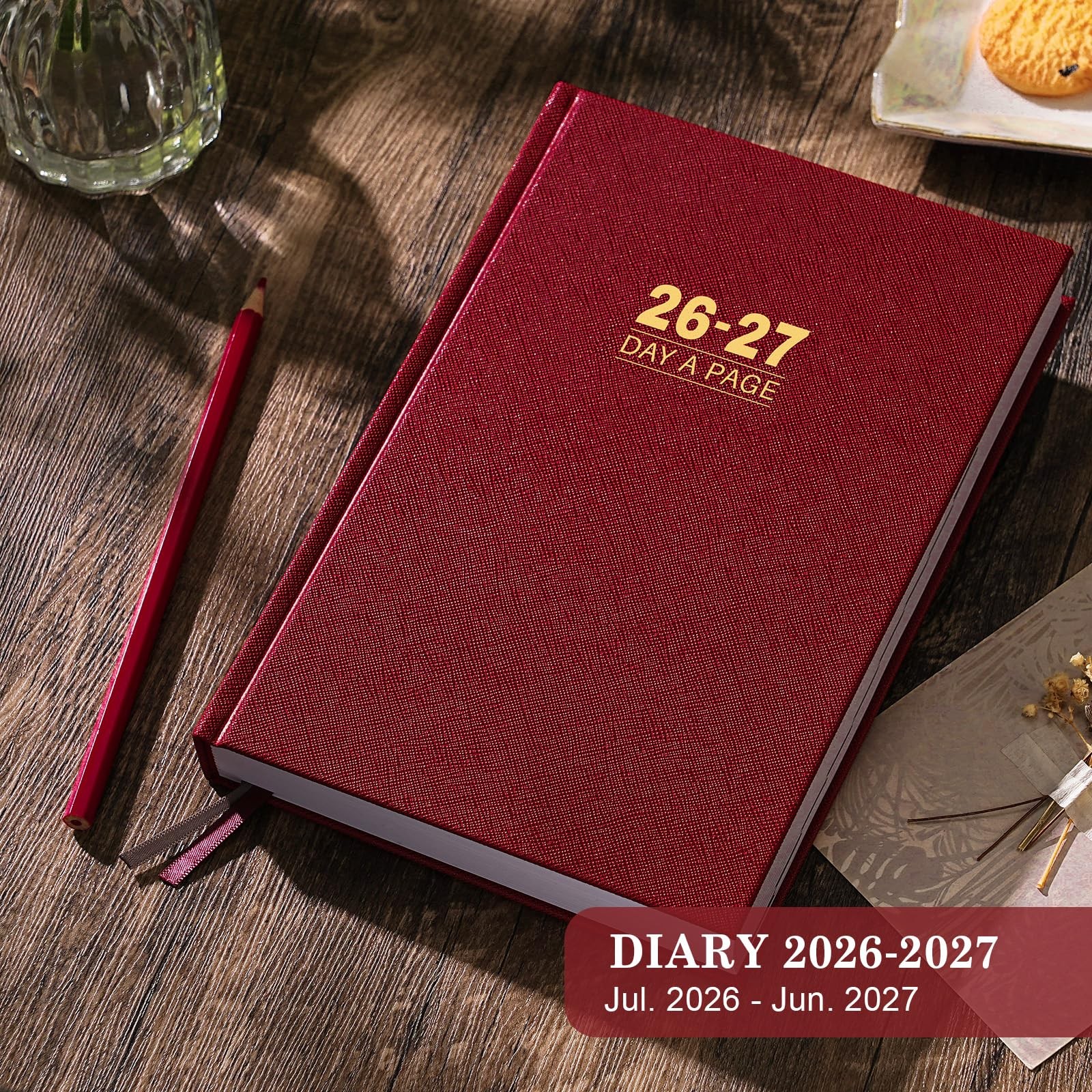 2026-2027 Diary – Full Page Per Day, Daily 5.8 x 8.4 inches, Red