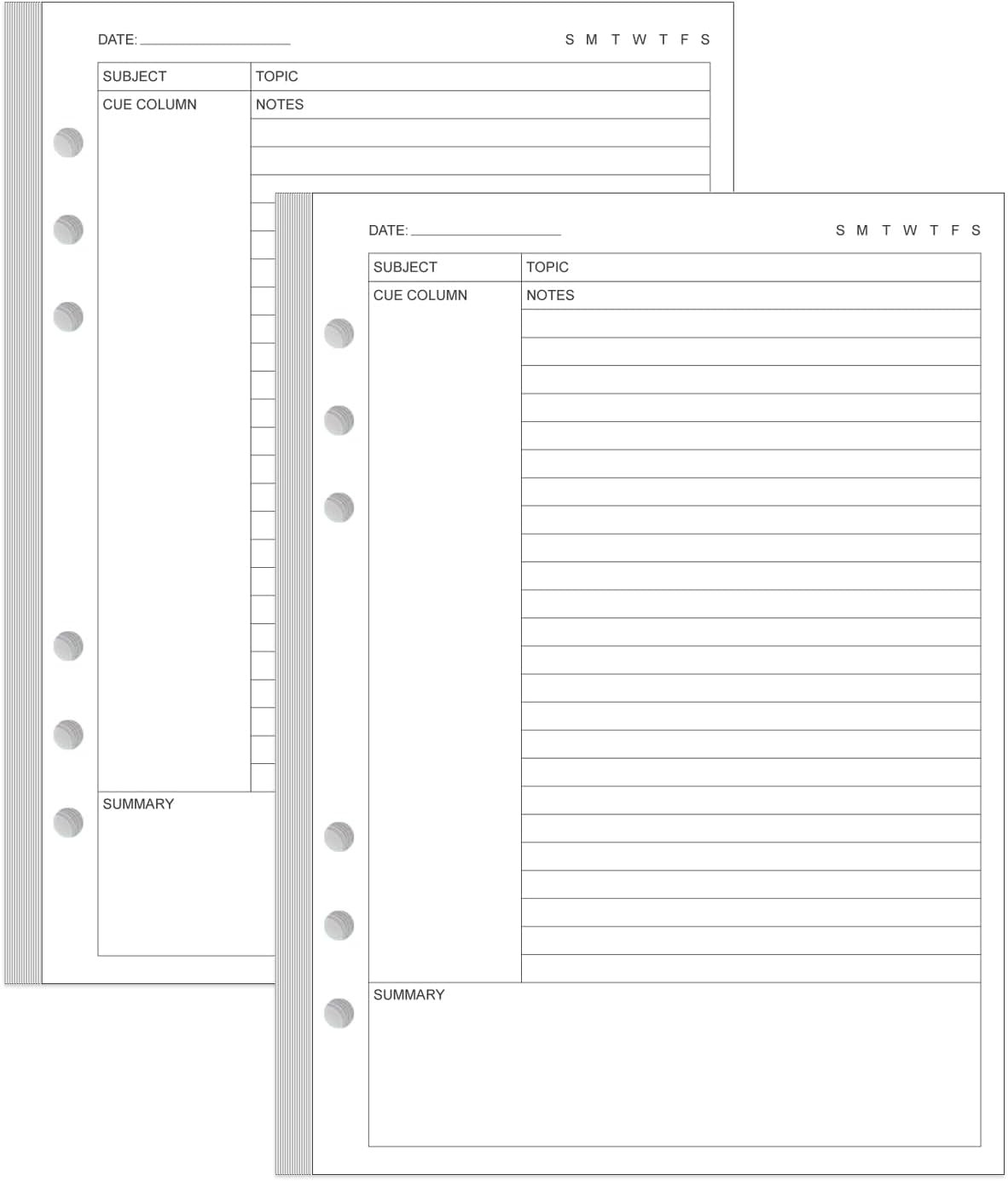 Junior Size Cornell Notes Filler Paper – A5 TUL Custom Note-Taking System 8 Disc
