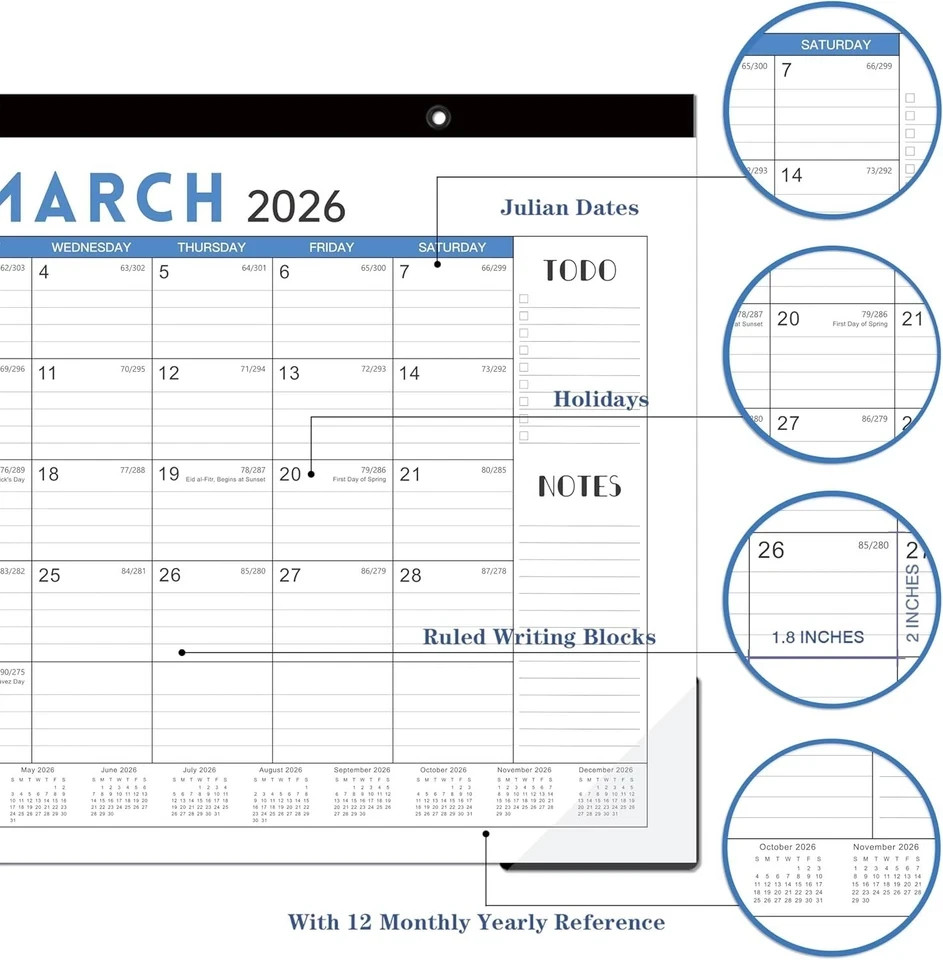 2026 Desk Calendar, 17″ x 12″ Calendar 2026, JAN x 12″, Colorful